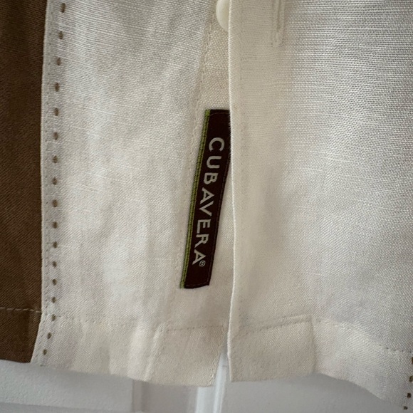 Cubavera Cream and Brown Striped Button Down Shirt (M) - Picture 6 of 7